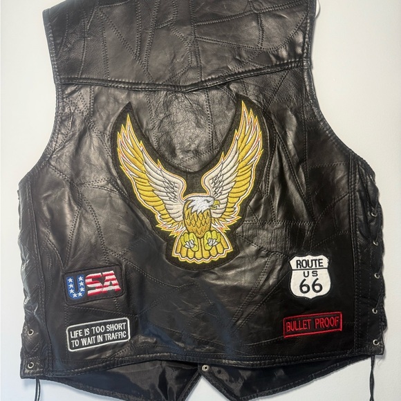 Black and Yellow Motorcycle Vest with Eagle Emblem - Picture 11 of 11